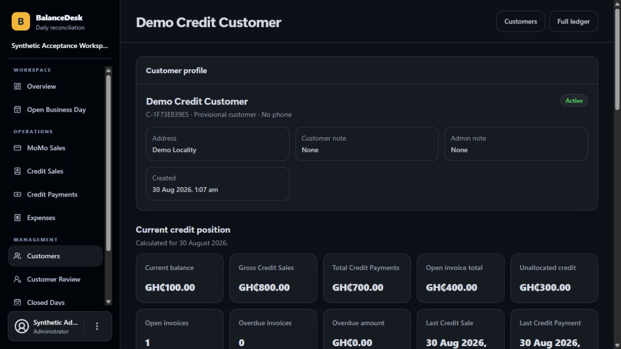 BalanceDesk v1.2.0 customer account