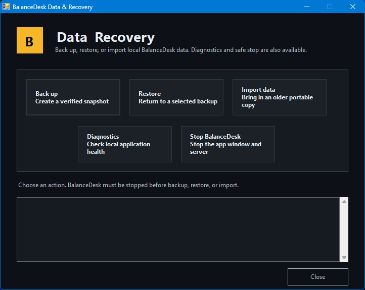 BalanceDesk v1.2.0 Data and Recovery utility